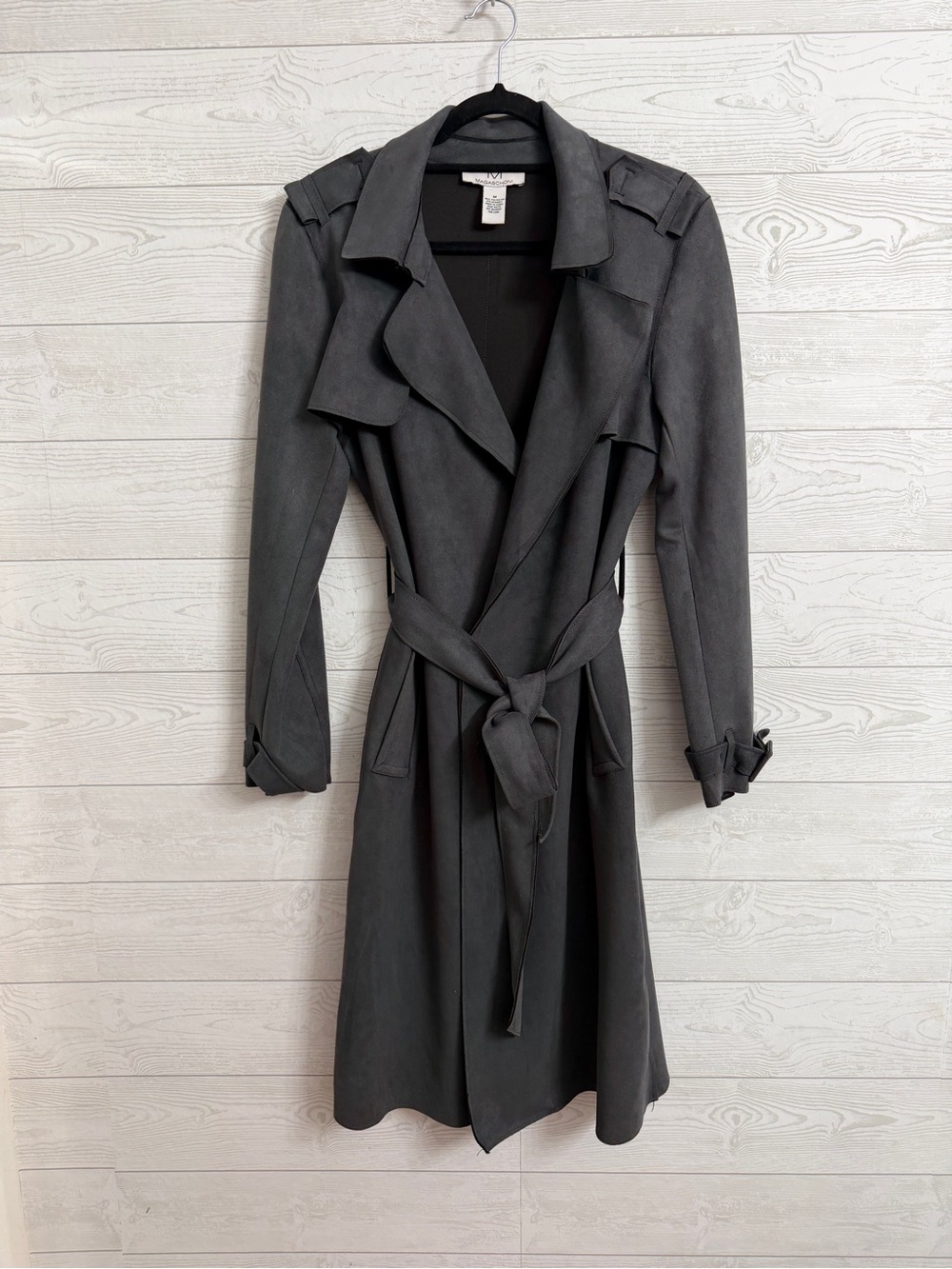 Magaschoni  Women’s  Charcoal Gray Long Sleeve Wrap Trench Coat. Size M